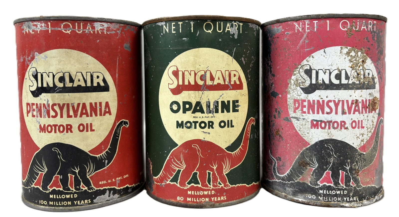 Lot 3 Sinclair Opaline & Pennsylvania Red & Black Dino Motor Oil Metal Quart Cans (1 of 15)