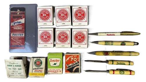Lot 16 Original Sinclair Service Station Matchbooks, Pens & Pencils