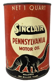 Sinclair Pennsylvania Motor Oil Red Quart Mellowed 100 Million Years Quart Can