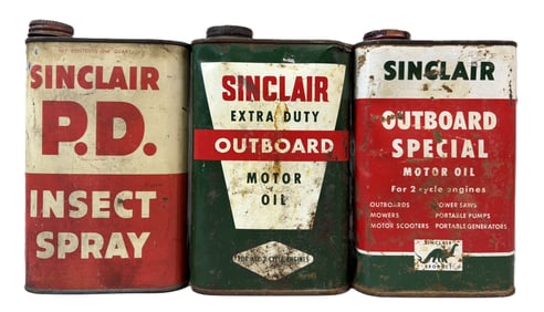 Lot 3 Sinclair PD Insect Spray & Outboard Special Quart Oil Cans