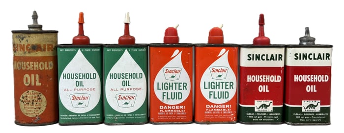 Lot 7 Sinclair Lead Top Oilers & Lighter Fluid 4oz Cans