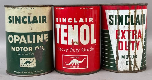 Lot 3 Sinclair Opaline Tenol Extra Duty Motor Oil Metal Quart Cans