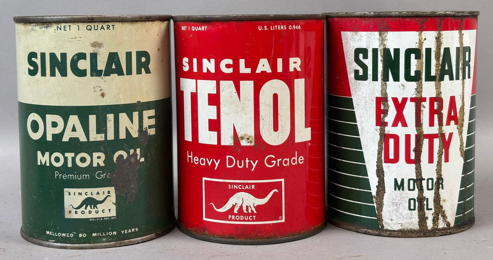 Lot 3 Sinclair Opaline Tenol Extra Duty Motor Oil Metal Quart Cans (1 of 6)