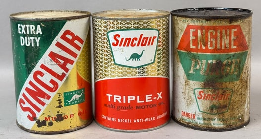 Lot 3 Sinclair Triple-X Extra Duty & Engine Purge Motor Oil Quart Cans