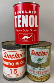 Lot 3 Sinclair Tenol Turbo-S Oil Anti Freeze Quart Cans