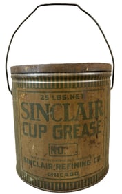 Antique 1920s Sinclair Cup Grease 25 Lb Pail Can w/ Handle