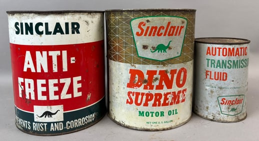 Lot 3 Sinclair Anti Freeze Gallon & Quart Metal Cans