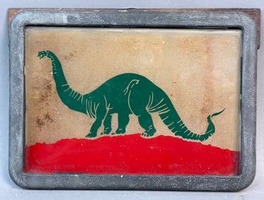 Rare Dino Gasoline Glass Advertising Gas Pump Ad Panel Sign
