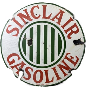 Sinclair Gasoline 24" DSP Porcelain Curbside Advertising Sign w/ Jail Bars