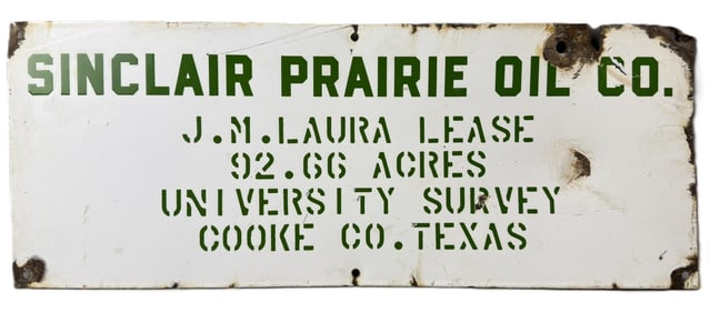 Sinclair Prairie Oil Co SSP Porcelain Lease Advertising Sign Texas