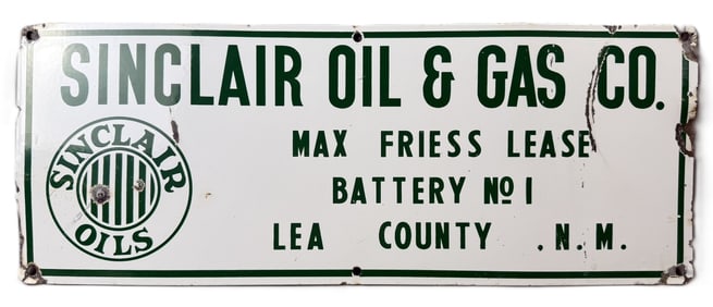 Sinclair Oil & Gas Co Lea County New Mexico SSP Porcelain Lease Sign