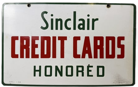 Sinclair Credit Cards Honored DSP Porcelain Advertising Sign