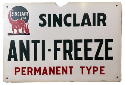 Sinclair Anti-Freeze Permanent Type Masonite 1920s Advertising Sign