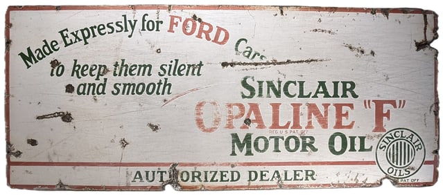 Sinclair Opaline Motor Oil "F" For Ford SSP Porcelain Advertising Sign