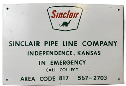 Sinclair Pipe Line Co Independence Kansas SSP Porcelain Sign