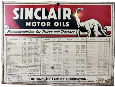Sinclair Motor Oils Lubrication Law 1930s Trucks & Tractors DST Sign