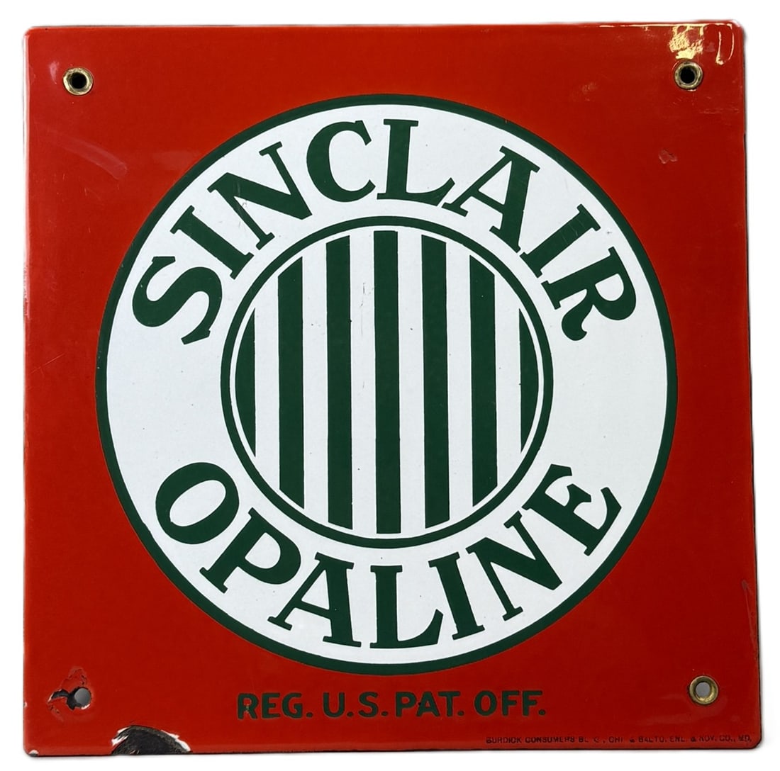 Sinclair Opaline 1920s Porcelain Service Station Oil Cart Sign - RARE (1 of 9)