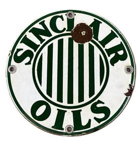 Sinclair Oils SSP Porcelain Advertising 6" Oil Rack Sign