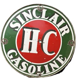 Sinclair H-C Gasoline 48" DSP Porcelain Sign w/ Original Ring