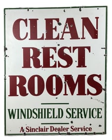 Sinclair Clean Rest Rooms Windshield Service DSP Porcelain Sign