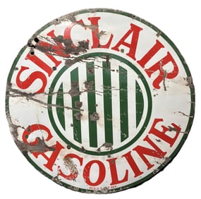 Sinclair Gasoline 4' 1920s SSP Porcelain Sign w/ Jail Bars
