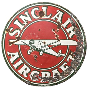 Sinclair Aircraft 48" DSP Porcelain Gas Station Sign w/ Airplane