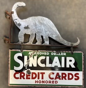 Sinclair Credit Cards Honored Sign w/ Diecut Dino & Bracket