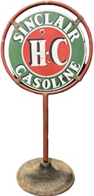 Sinclair H-C Gasoline Porcelain Lollipop Sign w/ Stamped Base