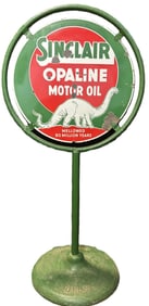 Sinclair Opaline Motor Oil DSP Porcelain Lollipop Sign w/ Stamped Base