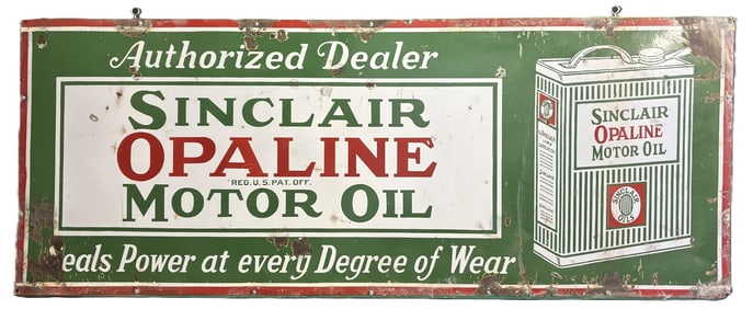 Sinclair Opaline Motor Oil SSP 6' Authorized Dealer Porcelain Sign w/ Slim 1 Gallon Can