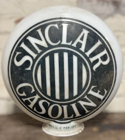Sinclair Gasoline OPE One Piece Etched 13.5" Milk Glass Gas Pump Globe