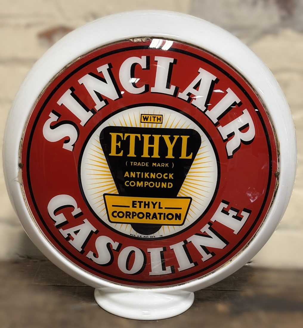 Sinclair Gasoline Ethyl EC 13.5" Gas Pump Globe on Narrow Body (1 of 12)