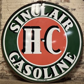 Sinclair H-C Gasoline 6' DSP Porcelain Gas Station Sign w/ Ring