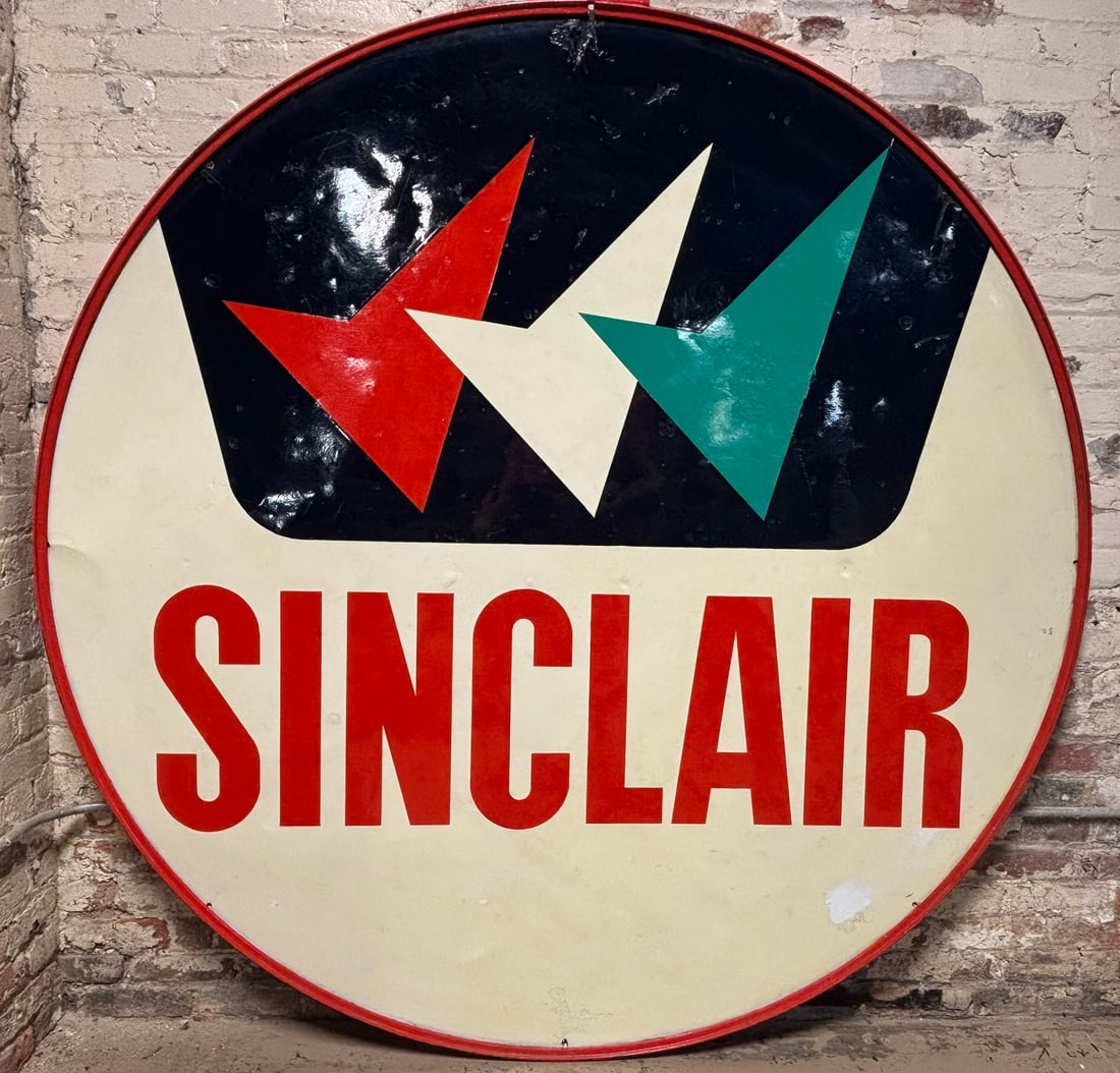 Sinclair Triple Check Original 6' DSP Porcelain Gas Station Sign w/ Ring (1 of 14)