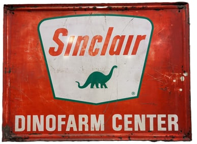 Sinclair Dinofarm Center 1960s Self Framed Metal Gas Station Sign