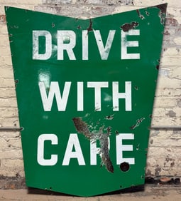 Drive With Care 4 Miles DSP Porcelain Advertising Pole Sign