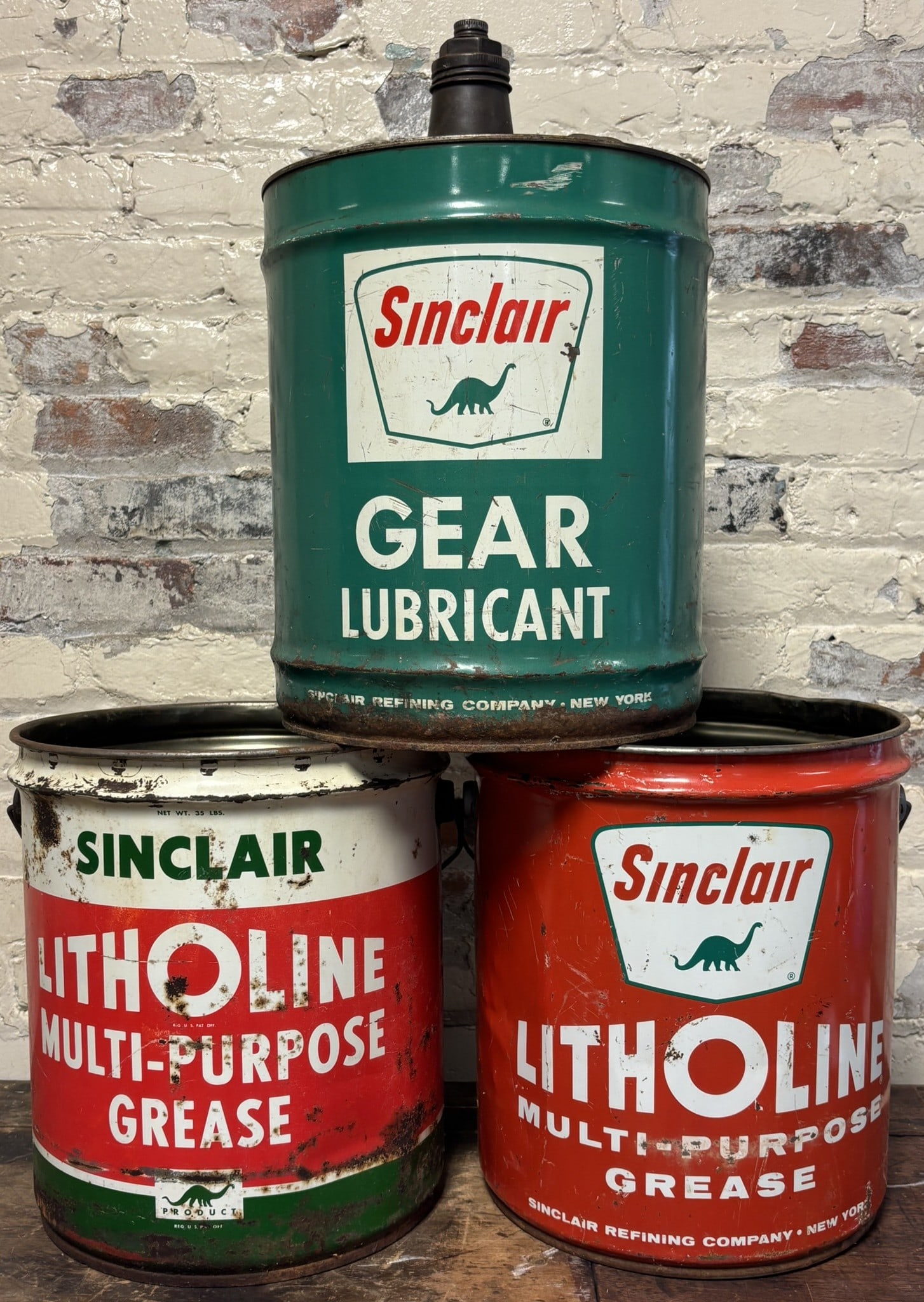 Lot 3 Sinclair Motor Oil  Gear Lubricant & Litholine Grease 5 Gallon Cans (1 of 5)