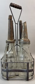Lot 4 Glass Quart Bottle Dated 1922 w/ Oil Rack