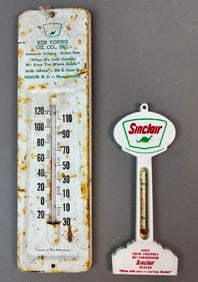 Pair Original Sinclair Dealer Metal & Plastic Thermometers