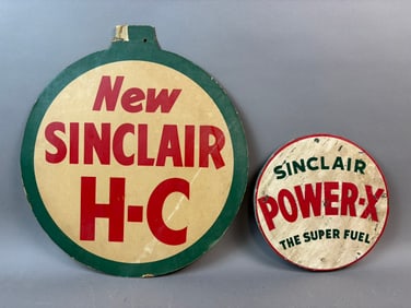 Pair Original Sinclair Wood & Cardboard Advertising Signs