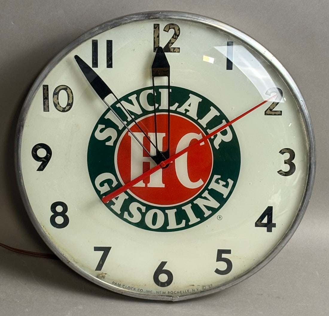 Sinclair H-C Gasoline Original 1957 Service Station Clock by Pam: Great original working clock as shown - see all photos!