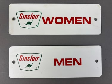 Original Pair Sinclair Plastic Men & Women Bathroom Key Signs