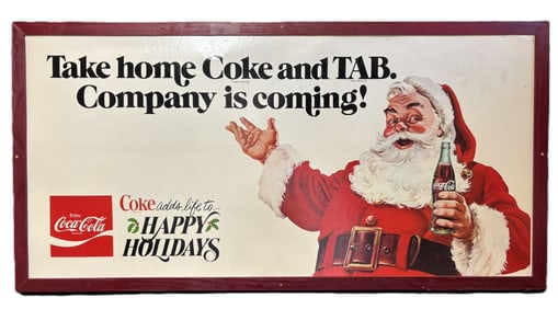 Take Home Coke & Tab Santa Claus Happy Holidays 1970s Sign