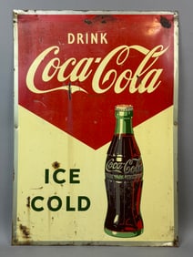 Drink Coca Cola Ice Cold SST Tin Metal Soda Advertising Sign