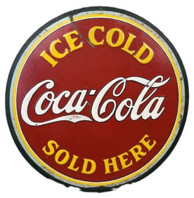 Coca Cola Ice Cold Sold Here 20" SST Embossed Soda Sign