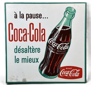 Coca Cola French Self Framed Metal Flange Advertising Soda Sign