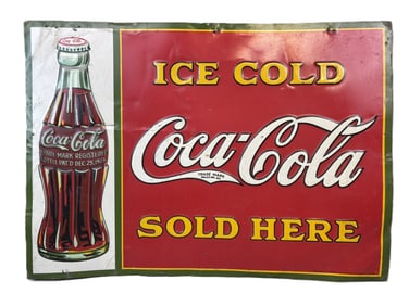 Ice Cold Coca Cola Sold Here SST Tin Embossed 1935 Dated Sign