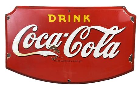Drink Coca Cola 1942 Dated Self Framed SSP Porcelain Sign