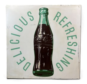 Delicious Refreshing 1954 SSP Porcelain Coca Cola Sign w/ Bottle