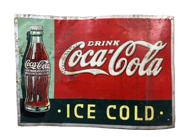 Drink Coca Cola Ice Cold SST Tin Metal 1923 Christmas Bottle Sign